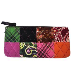 Vintage Vera Bradley Colorful Quilted Plaid Paisley Woven Zipper Cosmetic Pouch